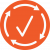 Ein rundes, oranges Icon mit weißem Haken