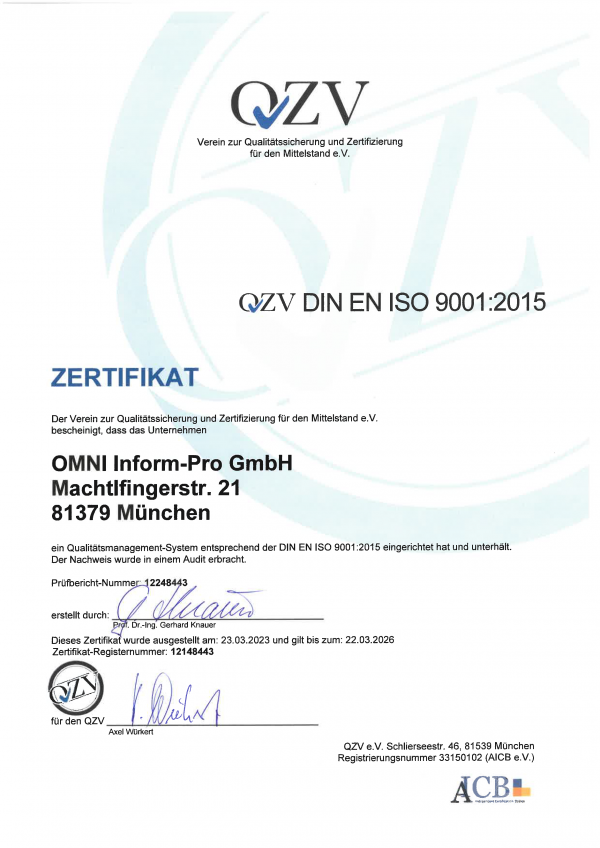 Grafik der Zertifizierungsurkunde für die ISO 9001